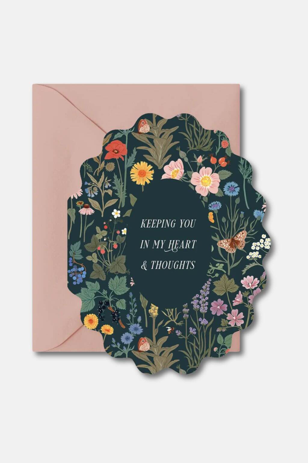 Botanical sympathy greeting card “Keeping You In My Heart & Thoughts”