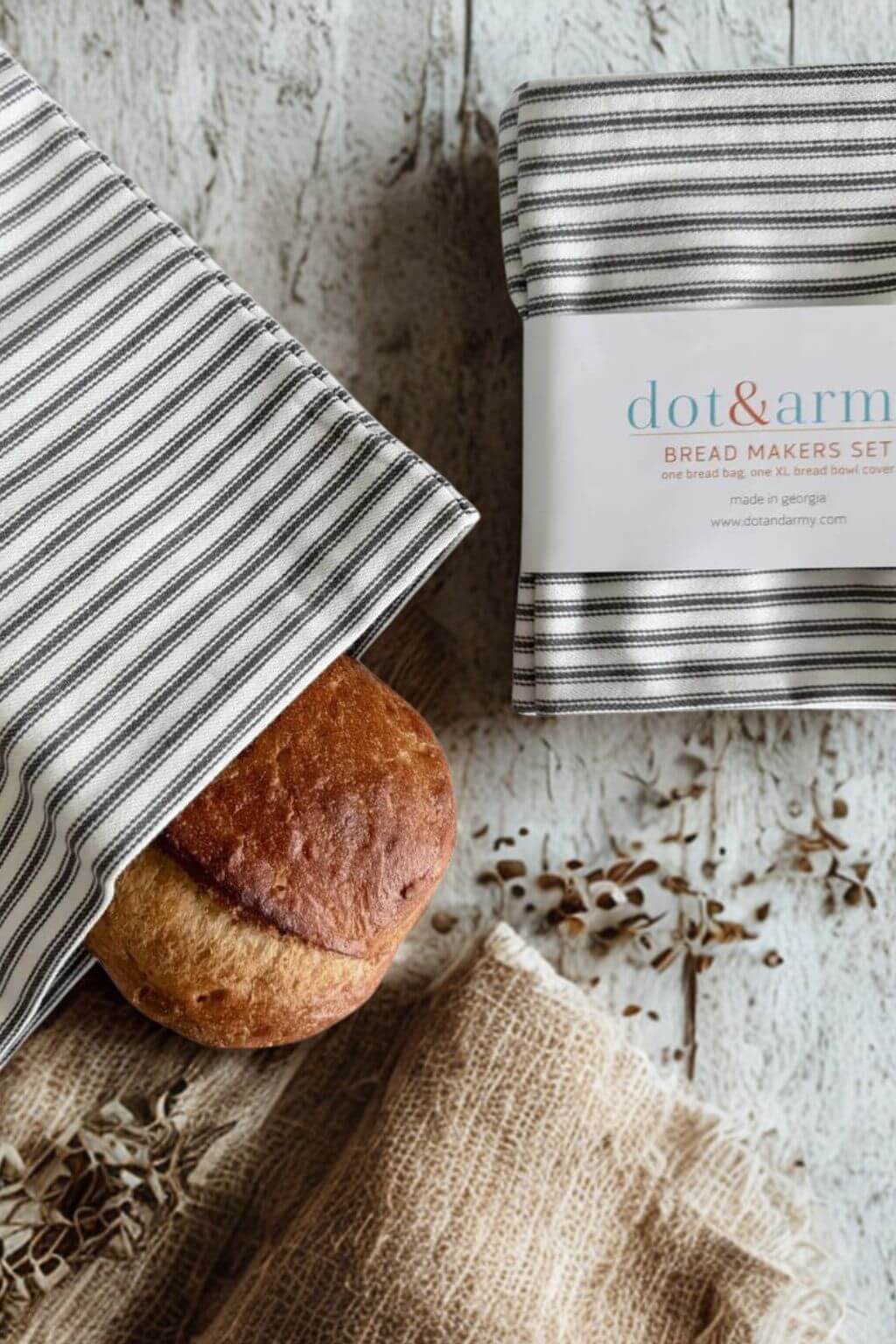 Ticking Stripe Bread Makers Set | Bread Bag + Bowl Cover