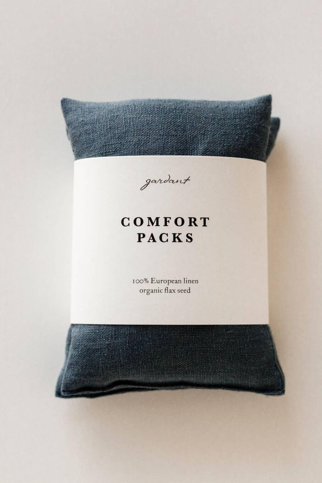 Dark Sea European Linen Comfort Pack Set with a label on a light gray background