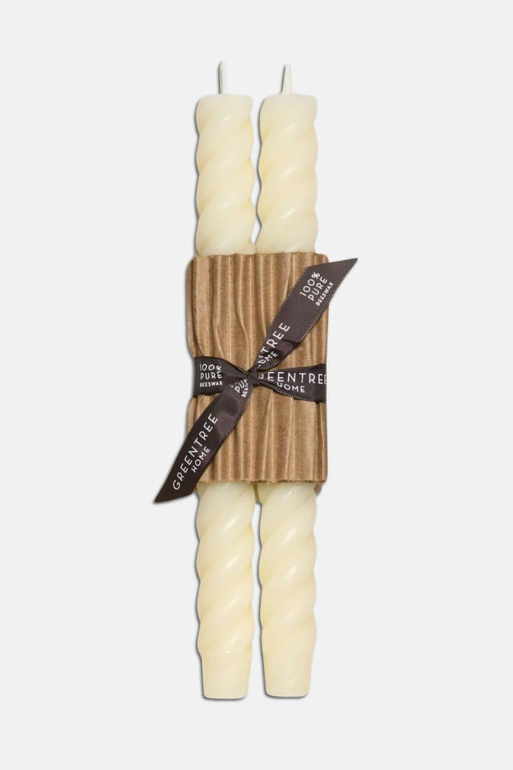 Cream pure beeswax rope taper candles handcrafted by Greentree Home