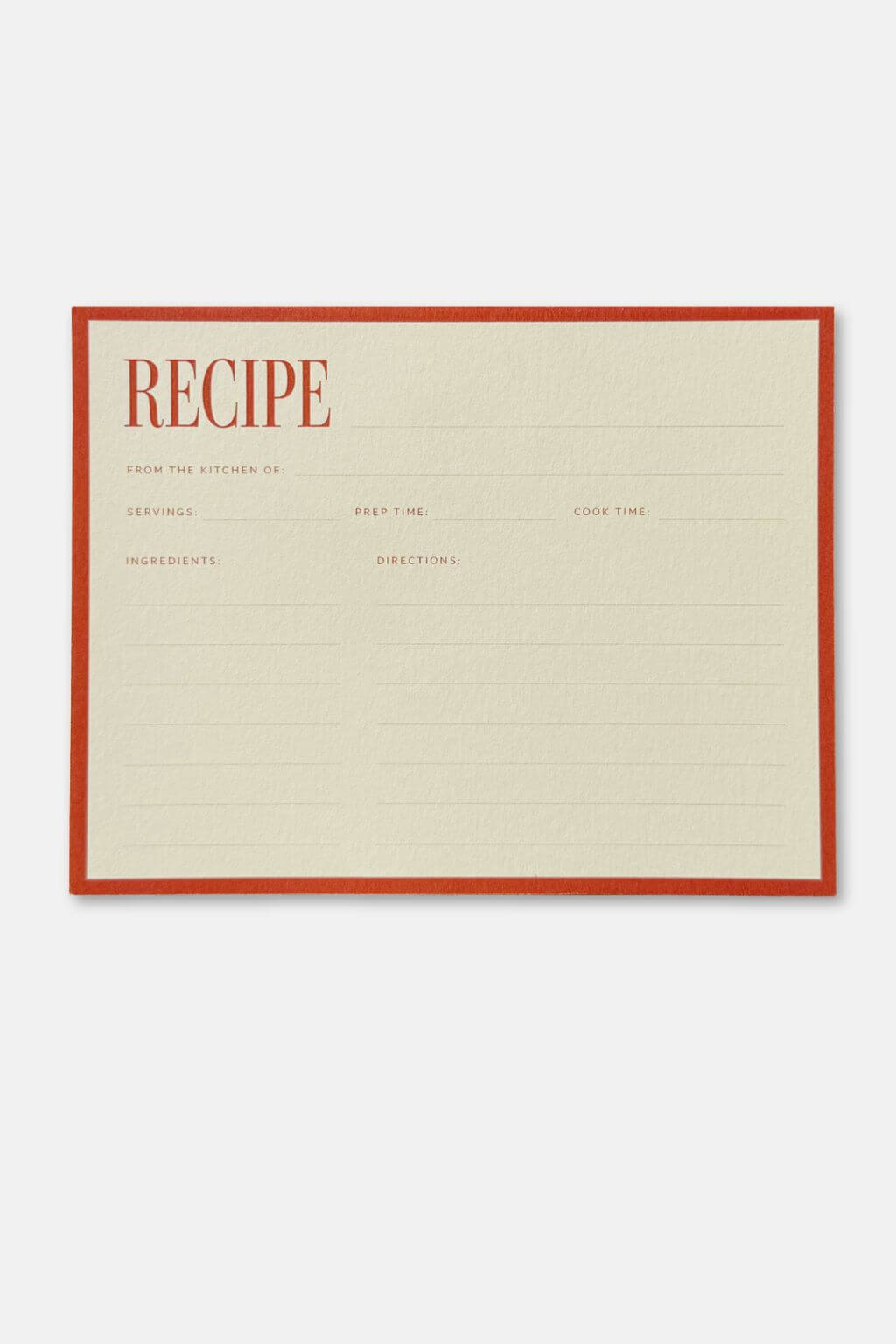 Heirloom recipe card with red border and cream paper