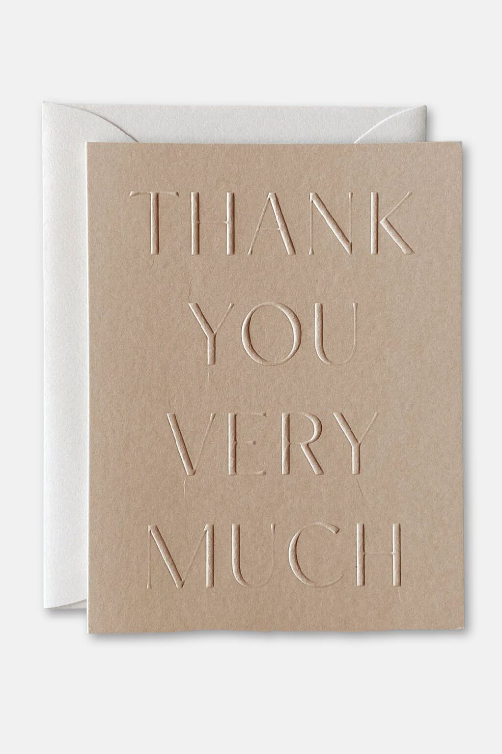 Minimal neutral thank you card with raised lettering detail