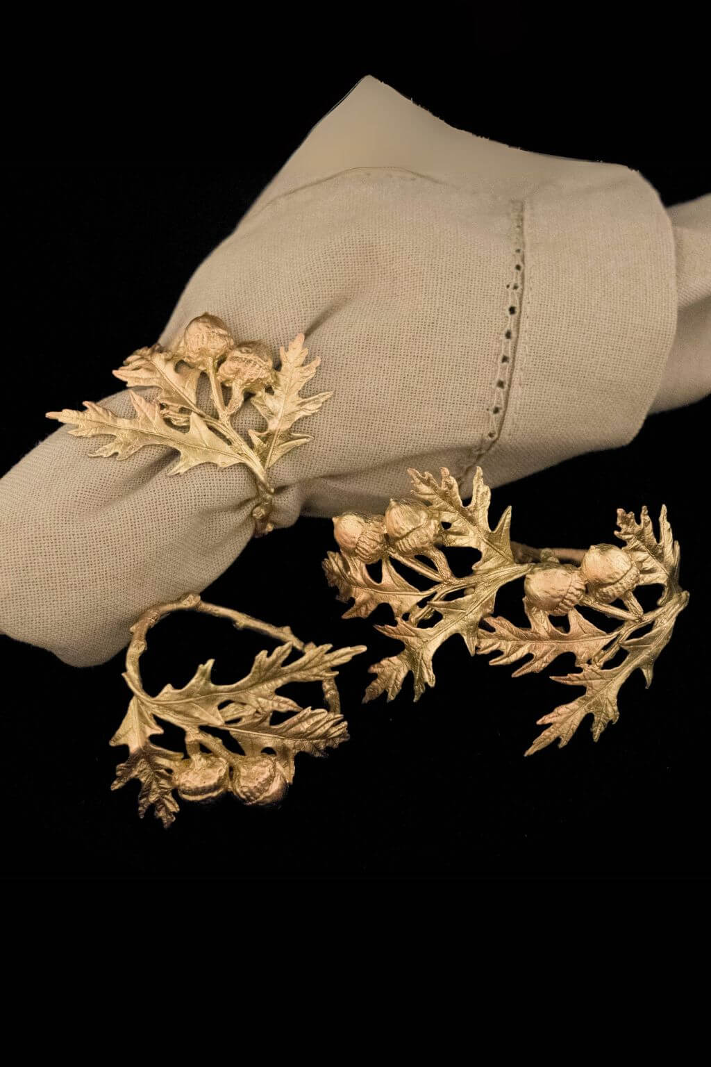 Acorn + Oak Arttisan Bronze Napkin Rings, Set of 4