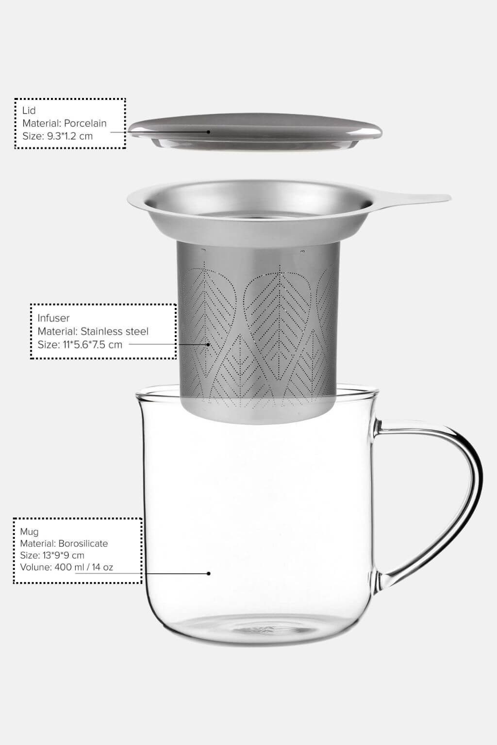 Minima™ Eva Tea Infuser Glass Mug, Wool Grey Lid