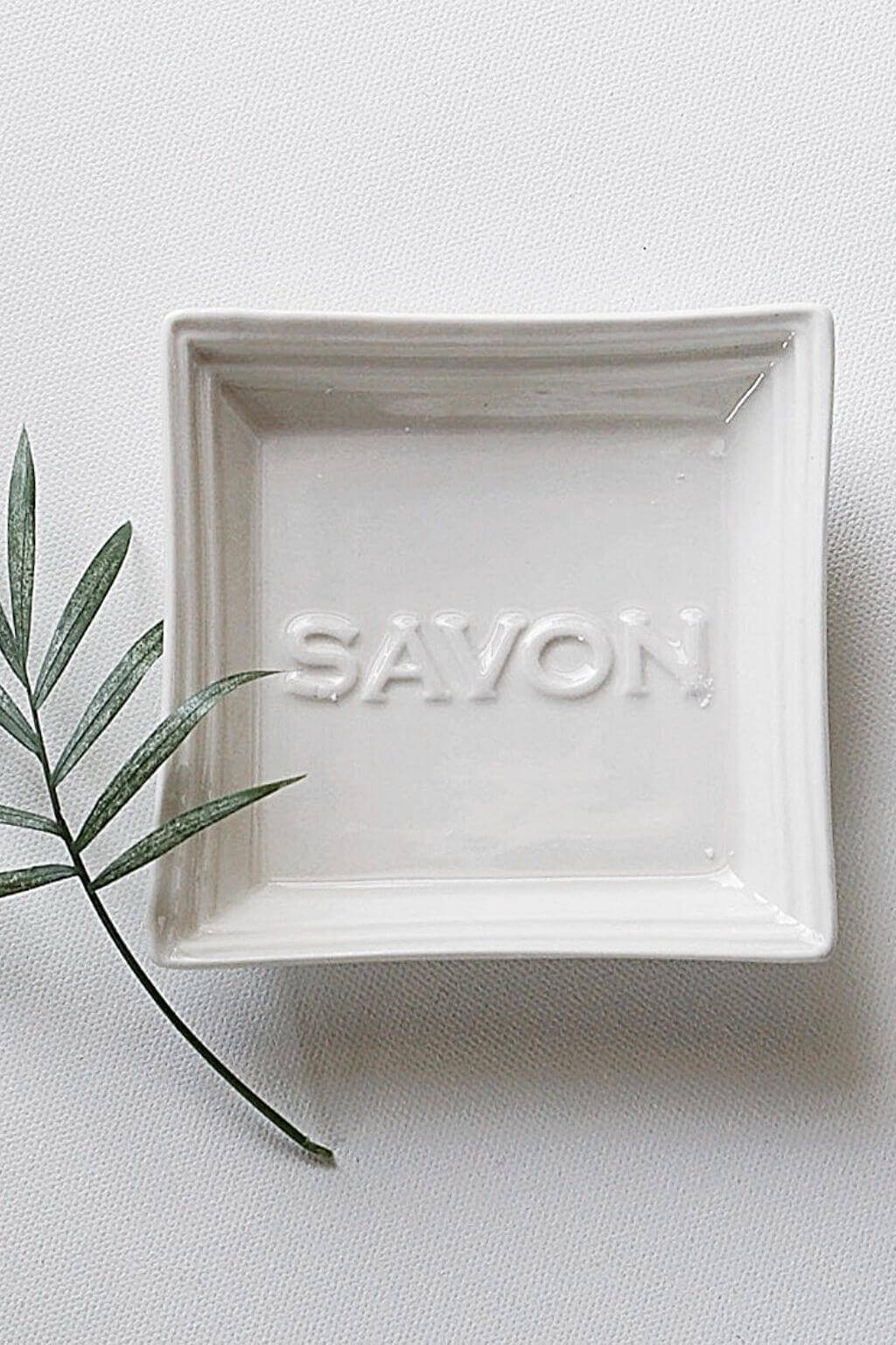 French Ceramic Savon soap dish in vintage cream ceramic