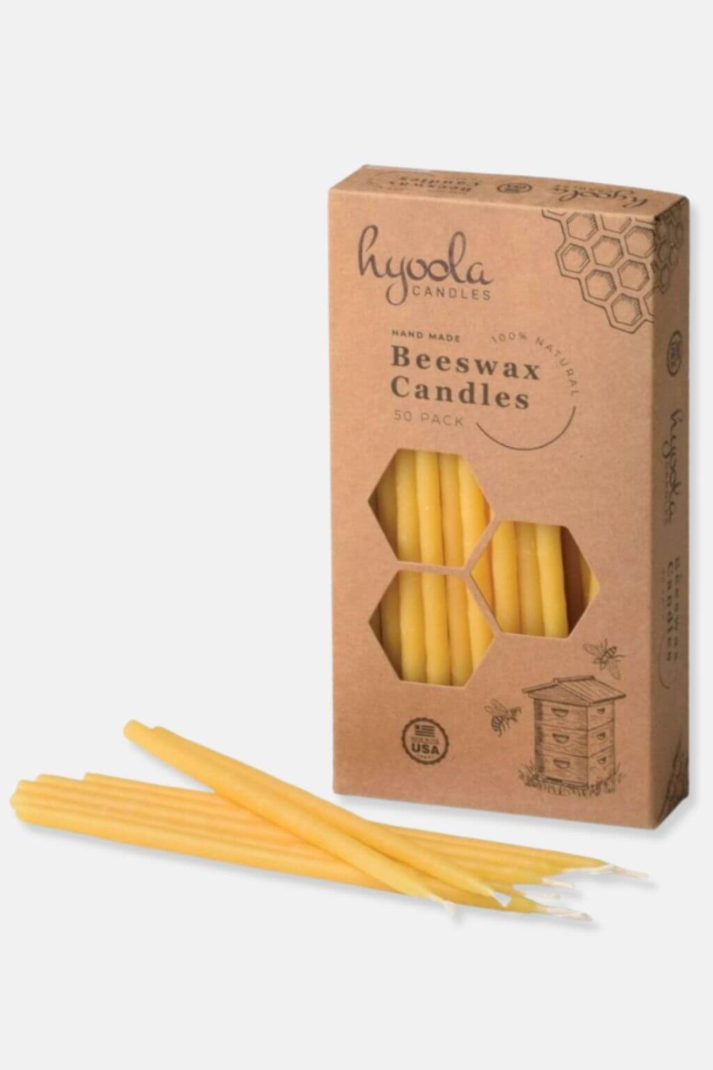 Yellow Beeswax 6" Skinny Celebration Taper Candles, Box of 50