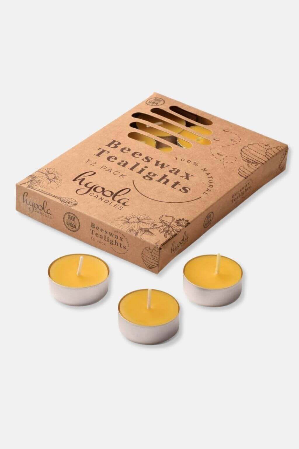 Yellow Beeswax Tealight Candles, Box of 12
