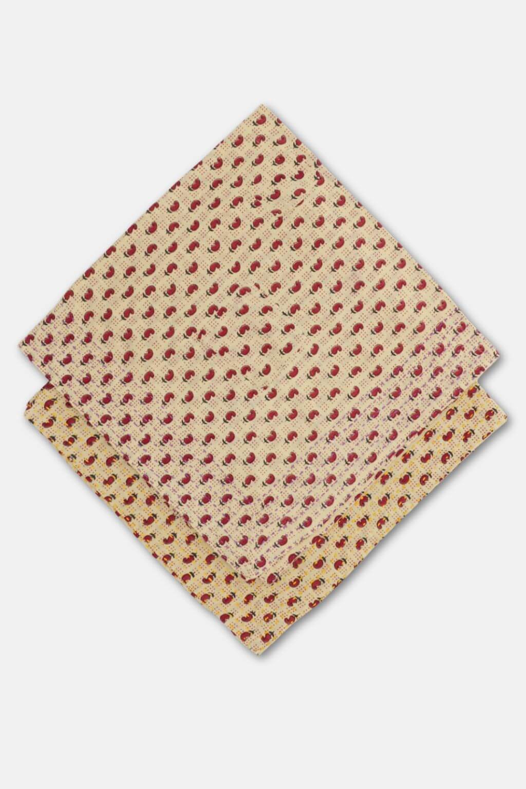 Kantha-stitched cotton bandana with delicate red floral motif on soft cream base