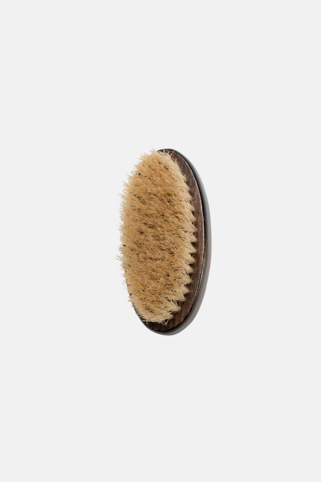 Natural bristle nail brush crafted from dark beechwood, close-up view