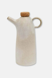Handmade white ceramic olive oil bottle with cork stopper