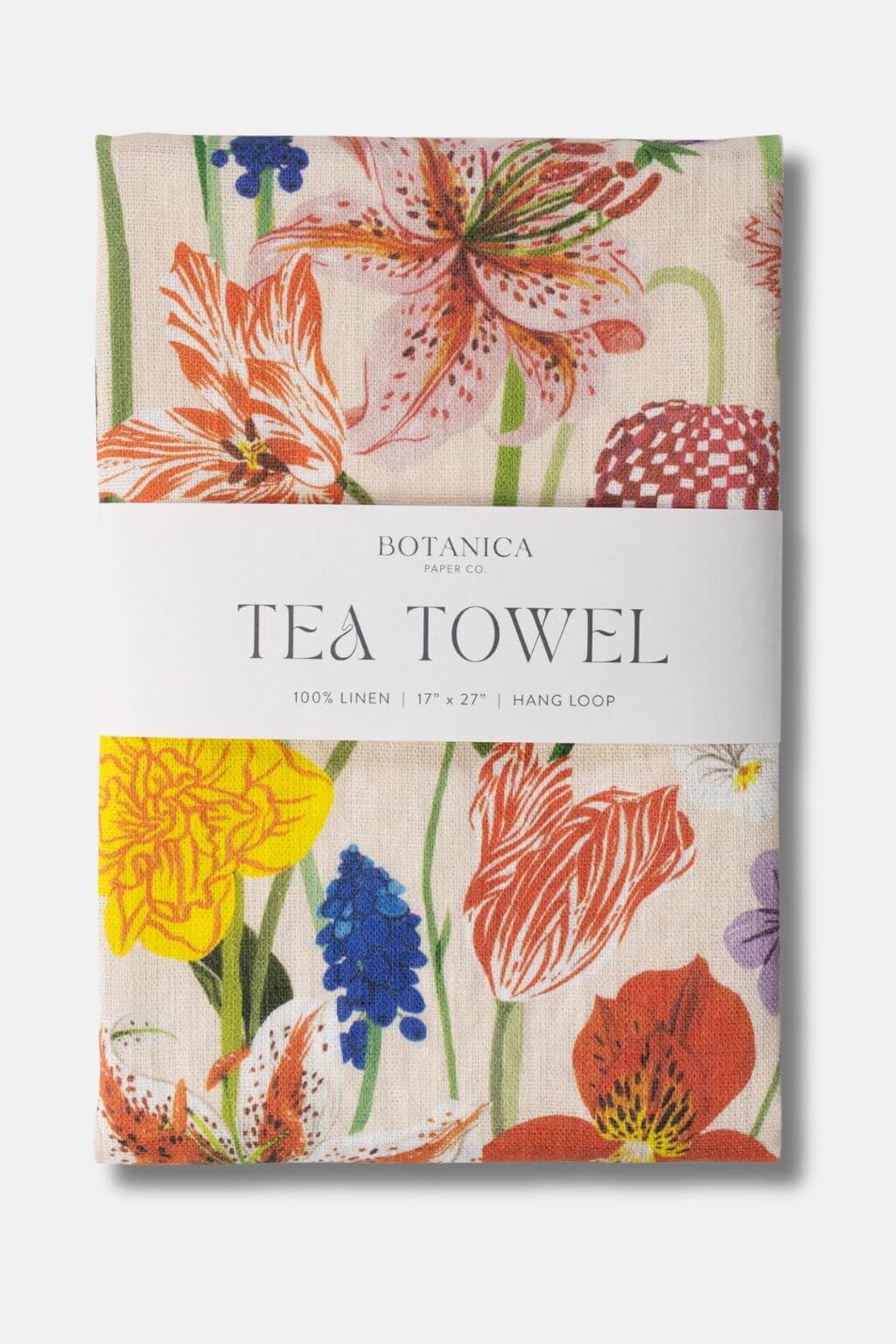 Spring floral linen tea towel by Botanica Paper Co