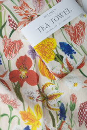 Botanical linen tea towel with colorful wildflower illustration