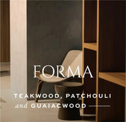 Forma candle fragrance inspiration with teakwood and patchouli notes