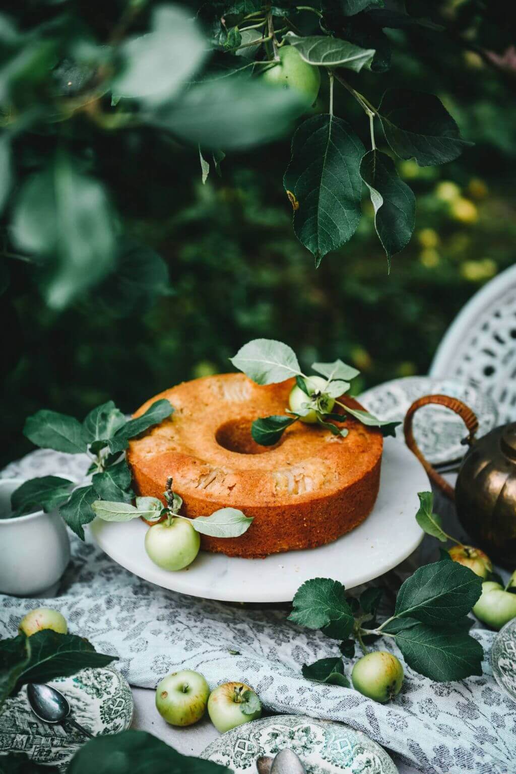 Rustic Nordic bundt cake with fresh fruit and seasonal ingredients