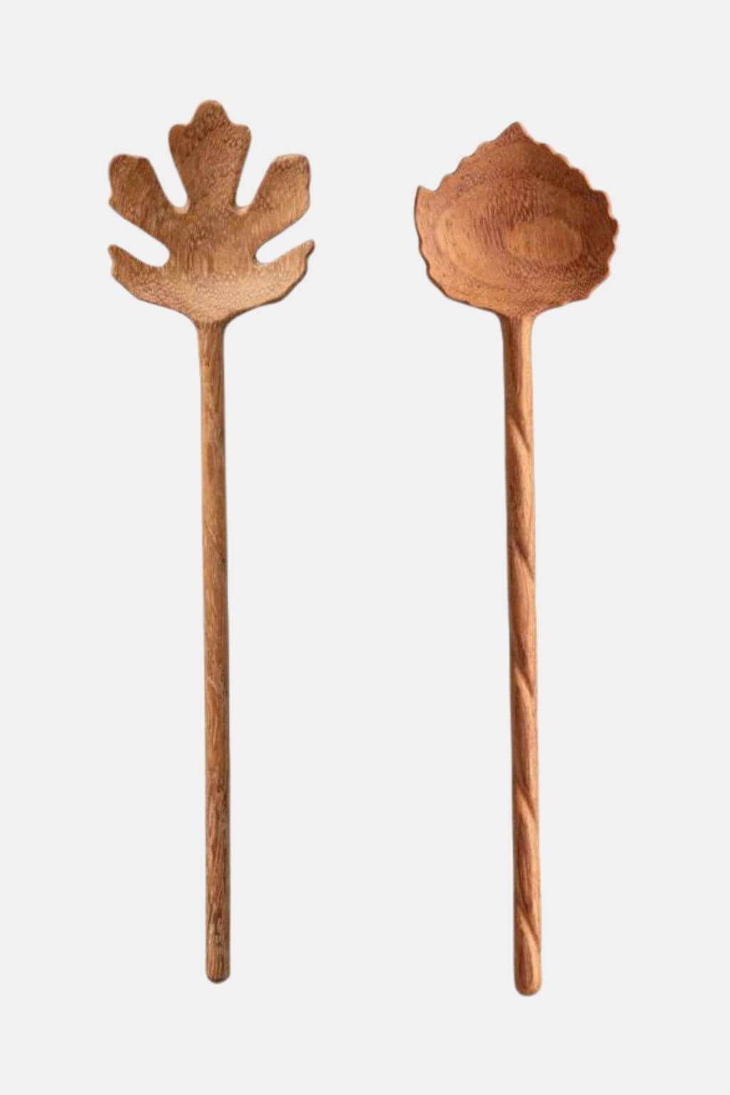 Hand-Carved Doussie Wood Leaf Salad Servers | Set of 2