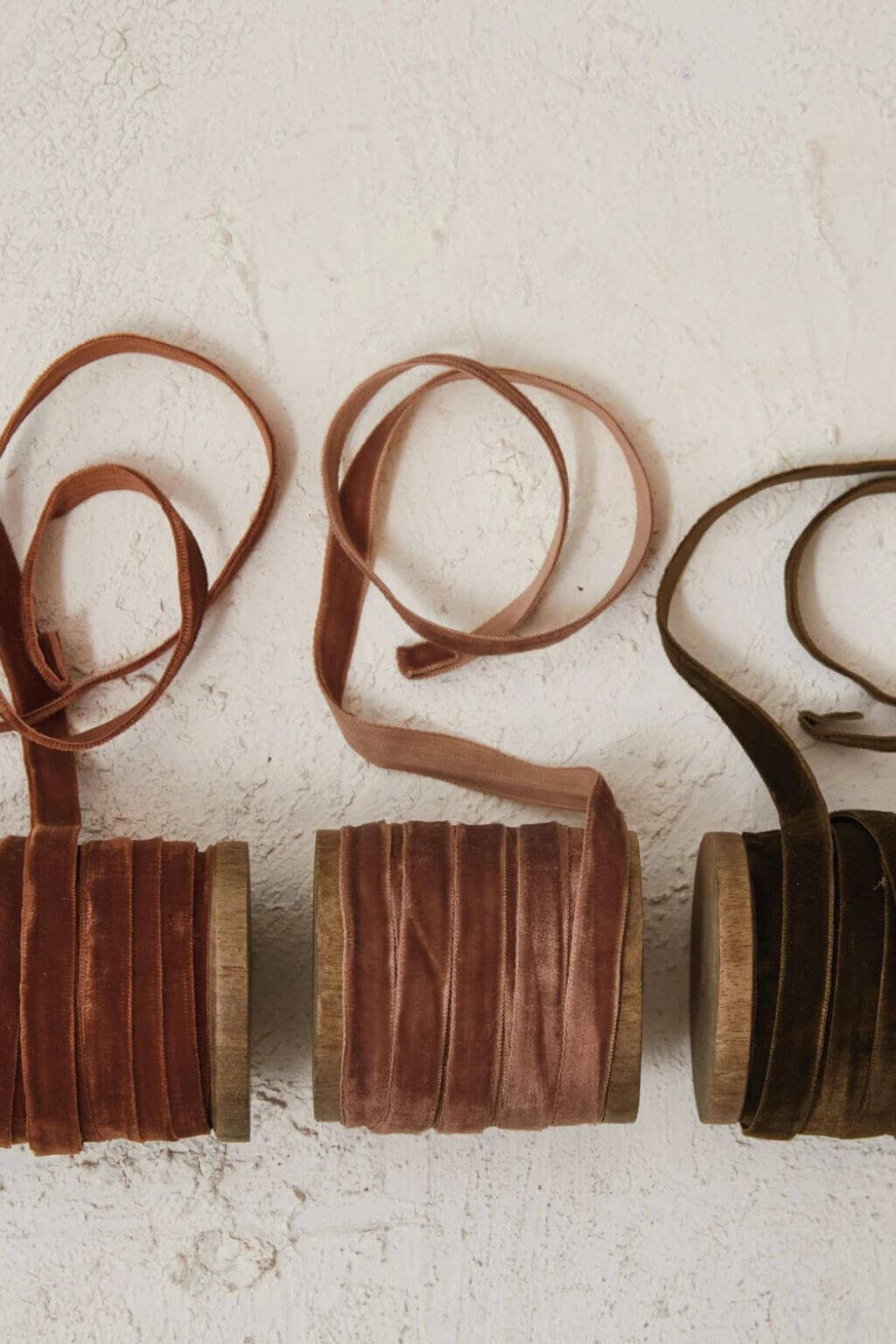 Earth-Toned Velvet Ribbon on Wood Spool