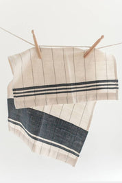 chelsea navy stripe handwoven kitchen tea towel hanging