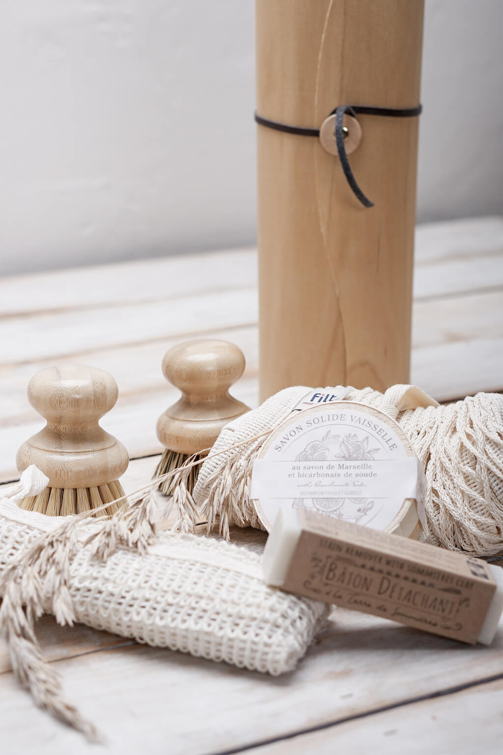 sustainable kitchen cleaning gift set french market bag dish brush savon de marseille
