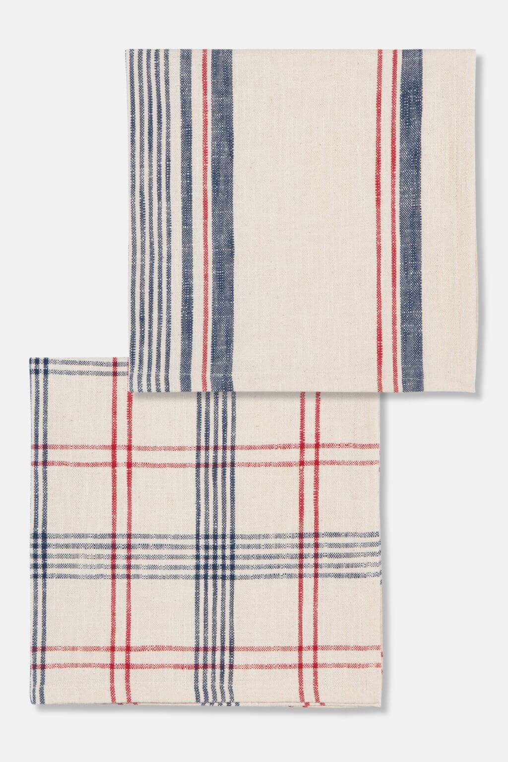 organic cotton french striped napkins red blue cream table linens