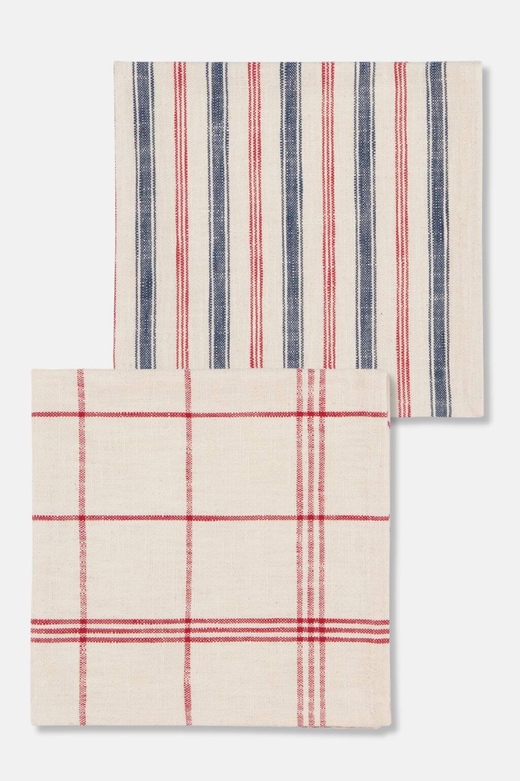 bastien french country cotton napkins plaid and striped pattern