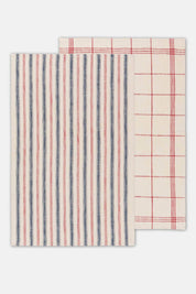 jules vintage french dish towels set organic cotton red blue stripes