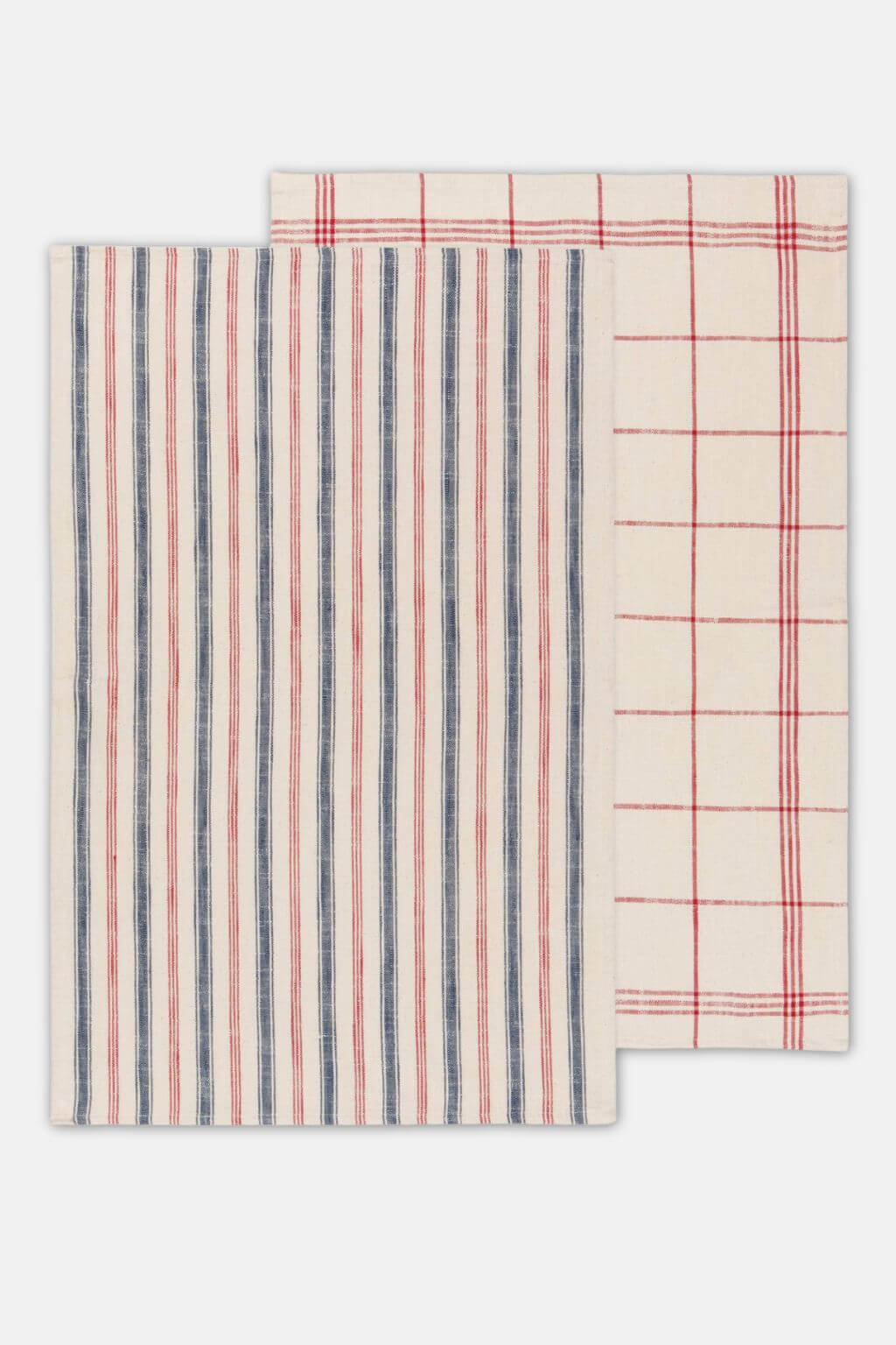jules vintage french dish towels set organic cotton red blue stripes
