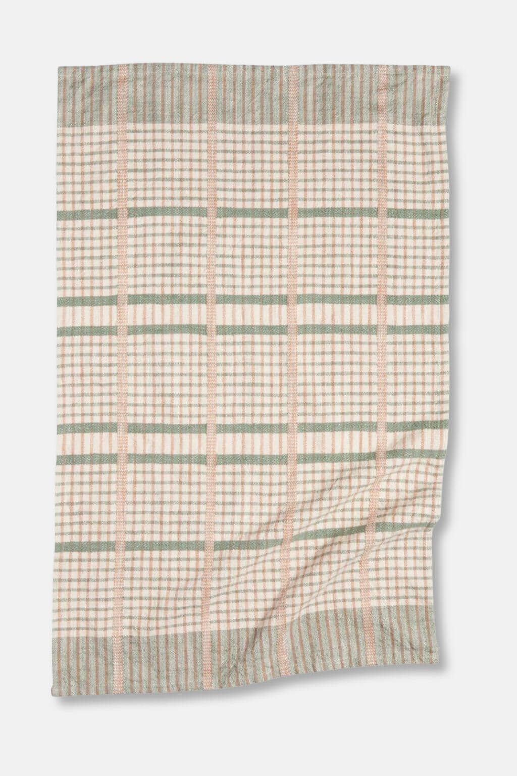 willow green check cotton dish towel with textured slub weave kitchen linen