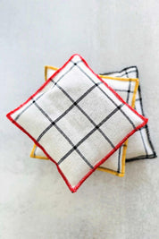 Dot and Army windowpane linen lavender sachets set with colorful stitched edges