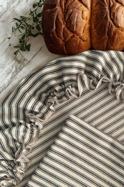 Ticking Striped fabric bread making set with loaf of bread 