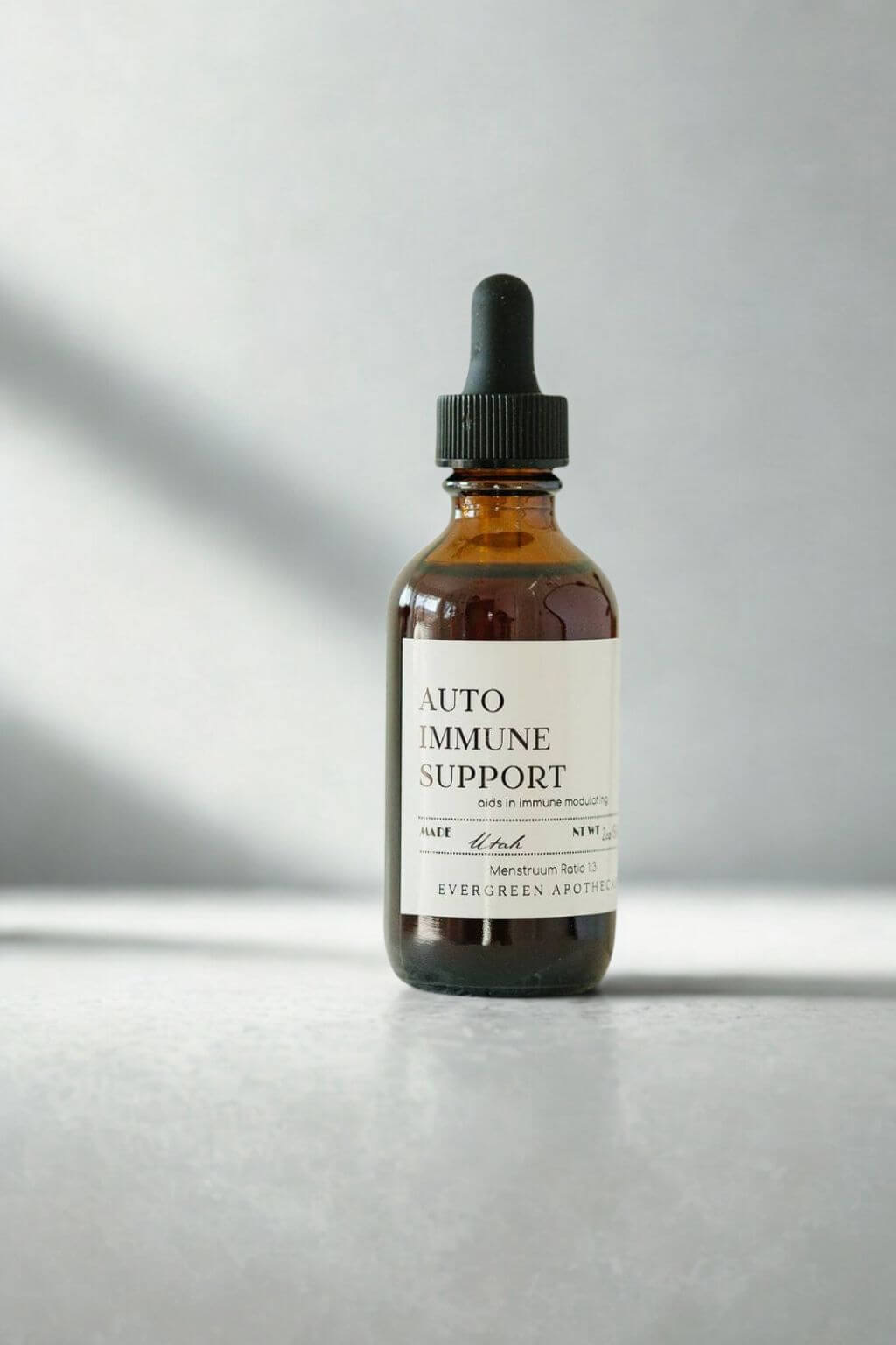 evergreen apothecary autoimmune support herbal tincture in amber dropper bottle