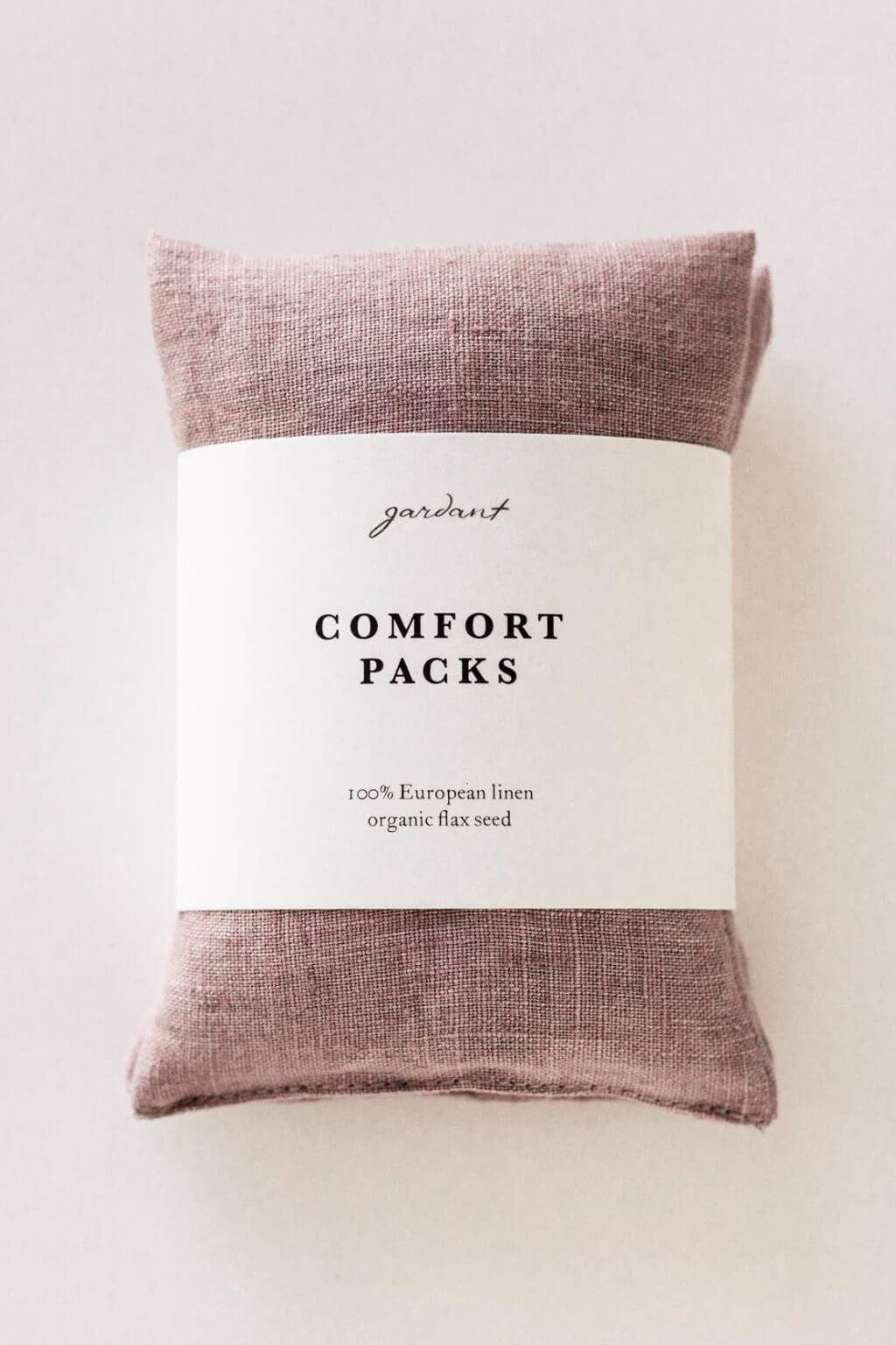 Pair of lilac comfort packs made with 100% European linen and organic flaxs seed, perfect for hot or cold use