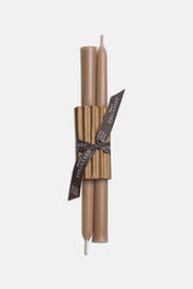 10 inch moon dust taupe pure beeswax taper candles with ribbon packaging