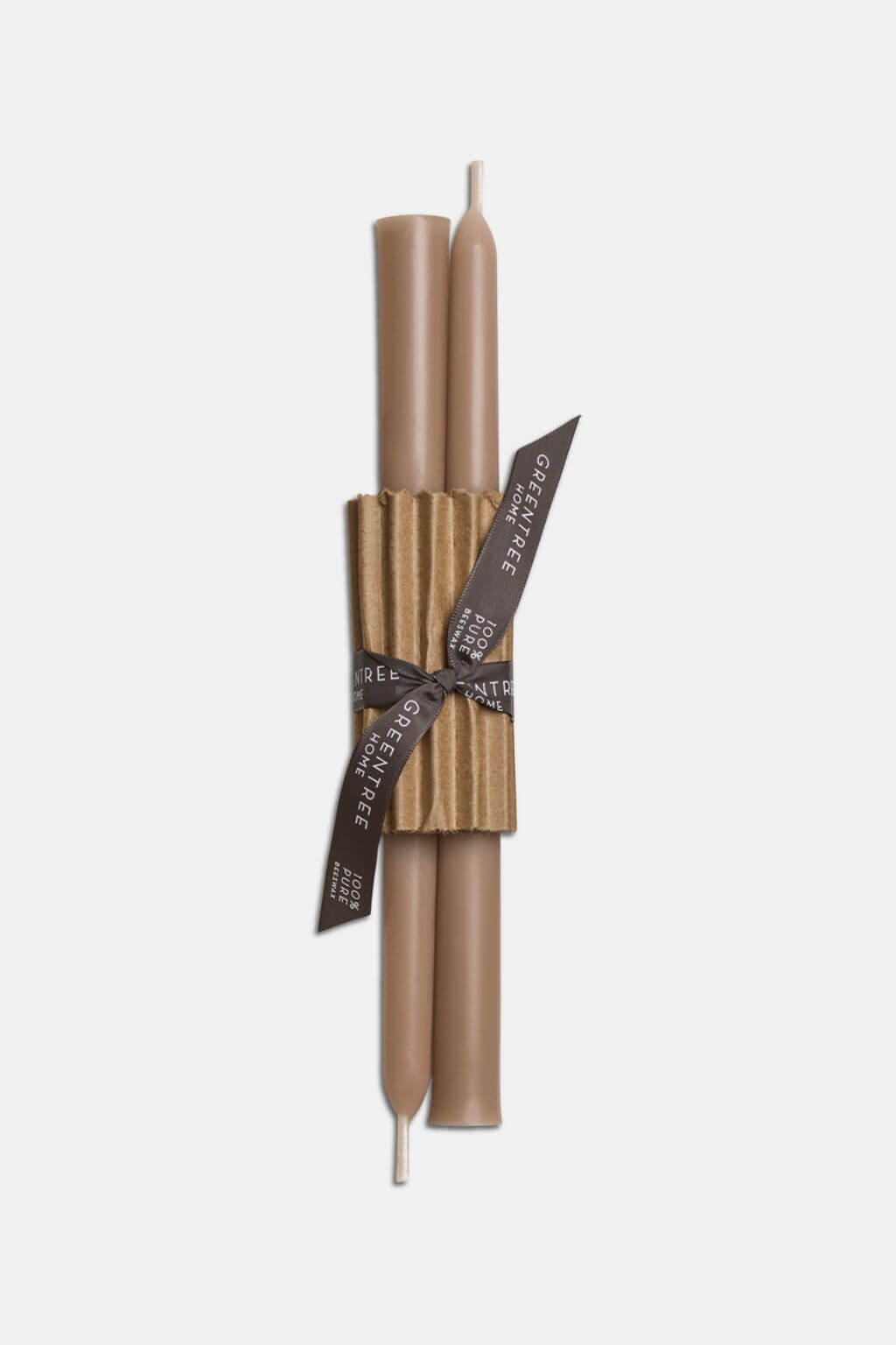 10 inch moon dust taupe pure beeswax taper candles with ribbon packaging