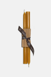 10 inch natural yellow pure beeswax taper candles tied with ribbon