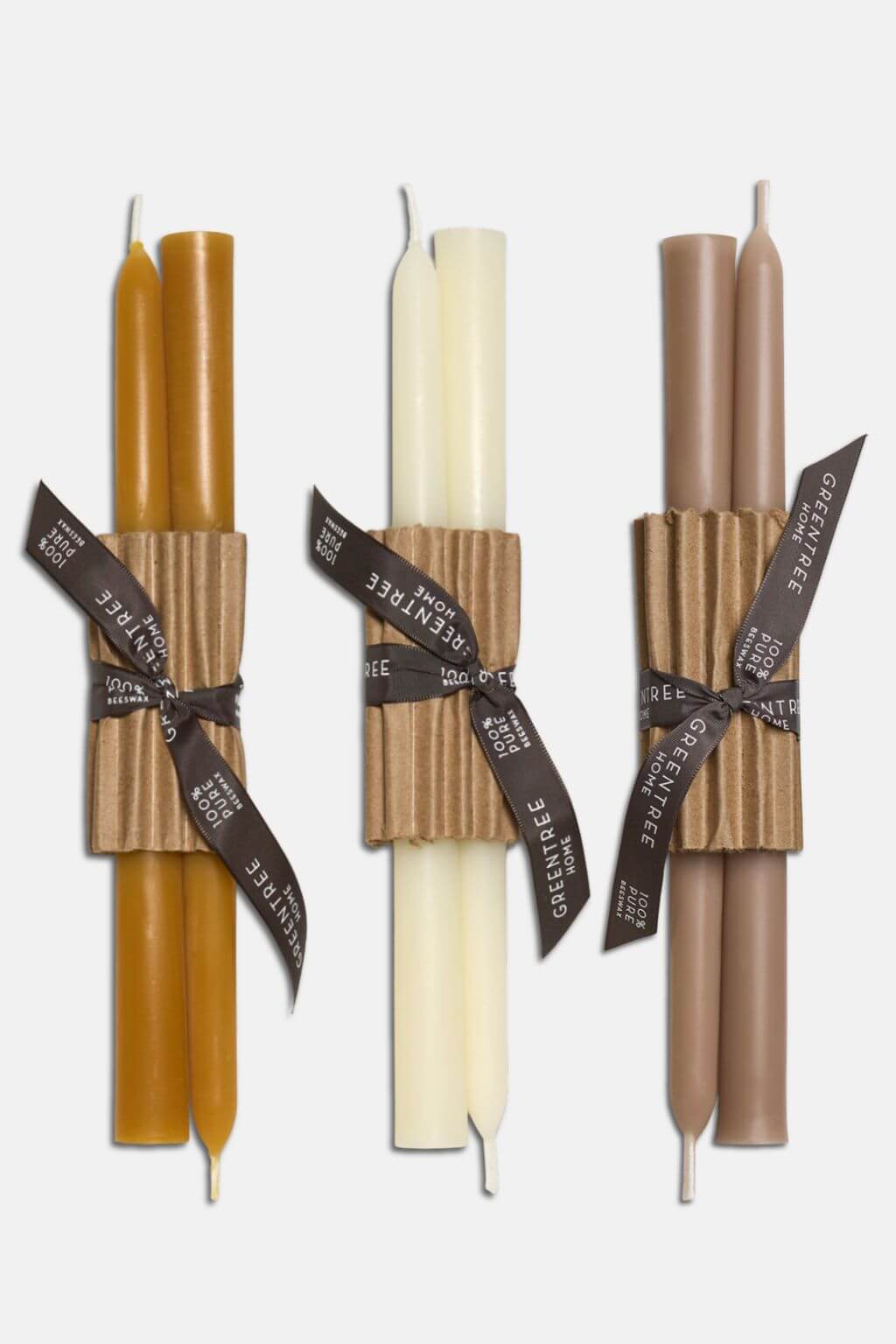 10 inch pure beeswax taper candles in natural yellow, cream, and moon dust by Greentree Home