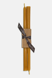 12 inch natural yellow pure beeswax taper candles tied with ribbon