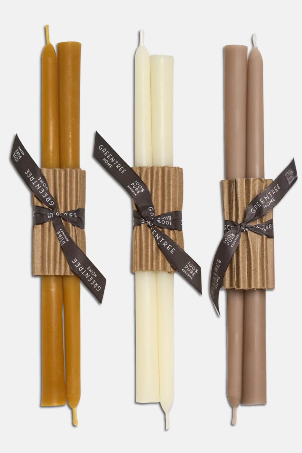 12 inch pure beeswax taper candles in natural yellow, cream, and moon dust by Greentree Home
