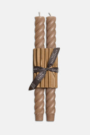 Moon dust taupe pure beeswax rope taper candles with spiral twist detail
