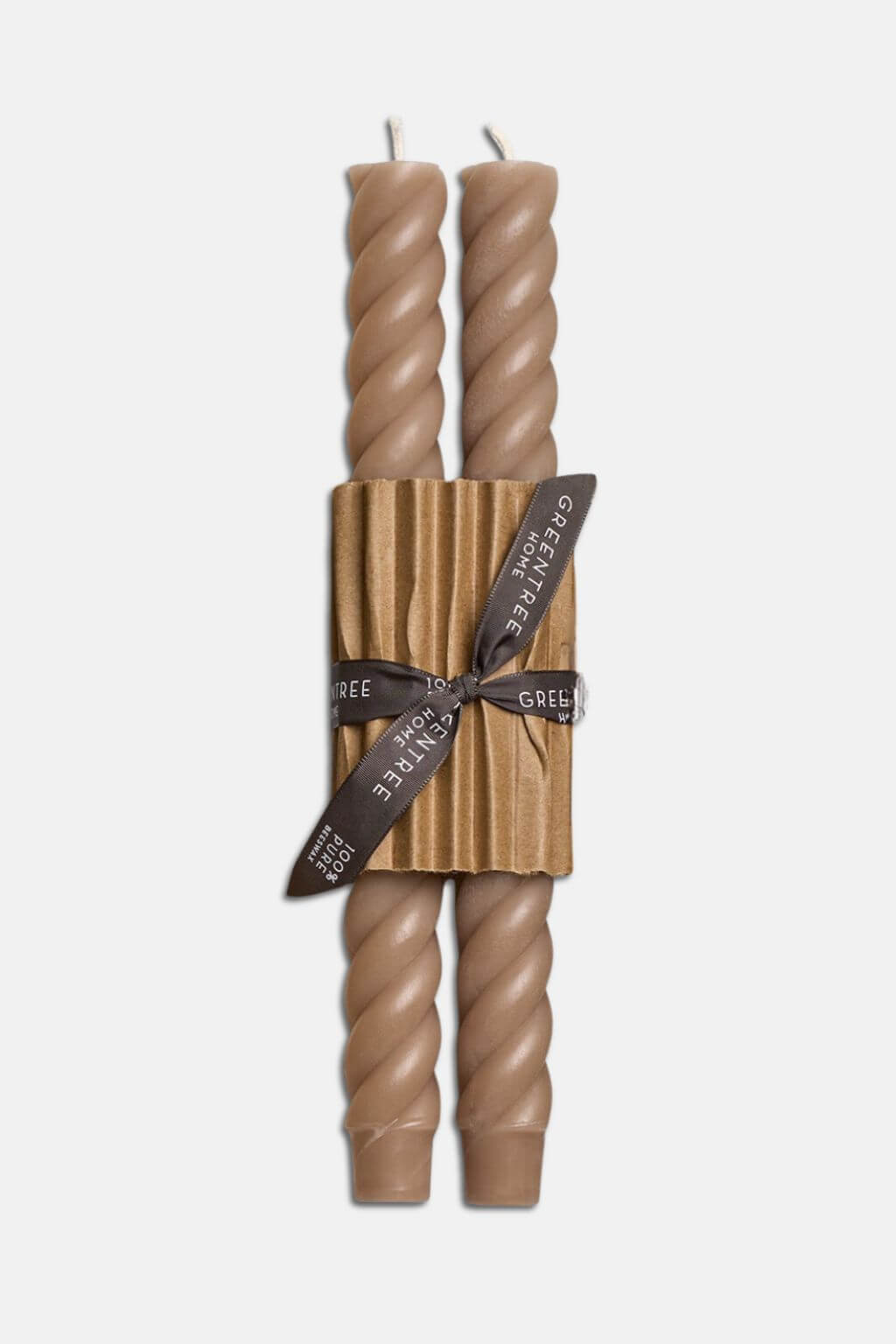 Moon dust taupe pure beeswax rope taper candles with spiral twist detail