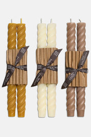 Pure beeswax rope taper candles in natural yellow, cream, and moon dust by Greentree Home