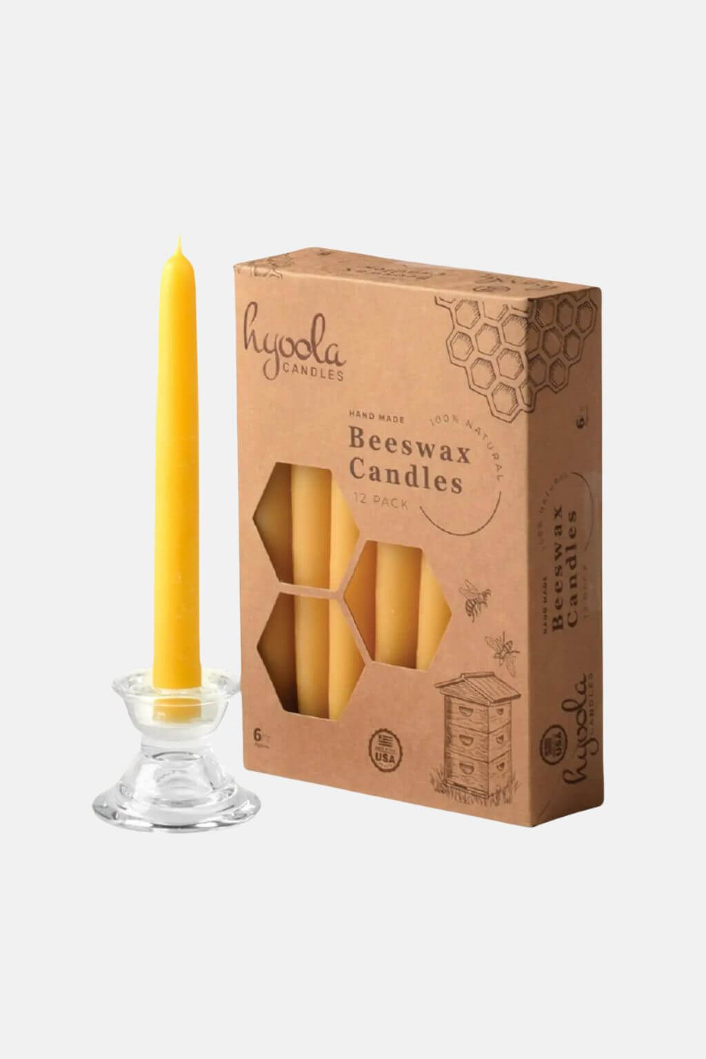 Yellow Beeswax 6" Taper Candles, Box of 12