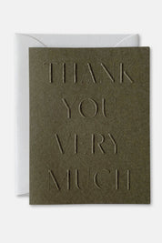 Moss green blind embossed thank you very much card with envelope