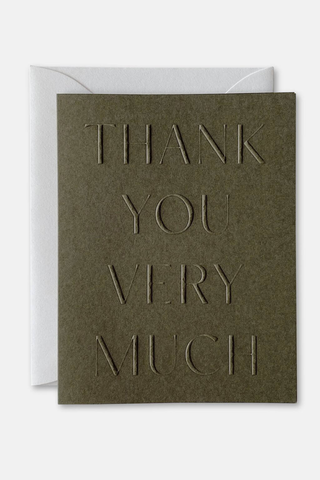 Moss green blind embossed thank you very much card with envelope
