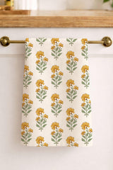European Linen Tea Towel | French Marigold Floral