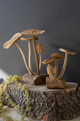 Hand Carved Teak Wood Mushroom Decor Set of 2