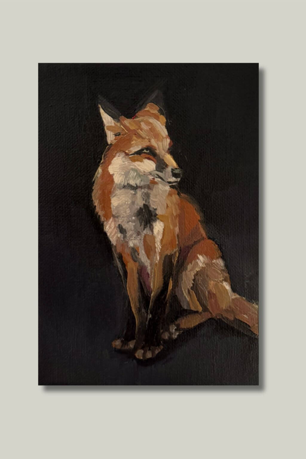Clever Fox art print with dark background and copper tones