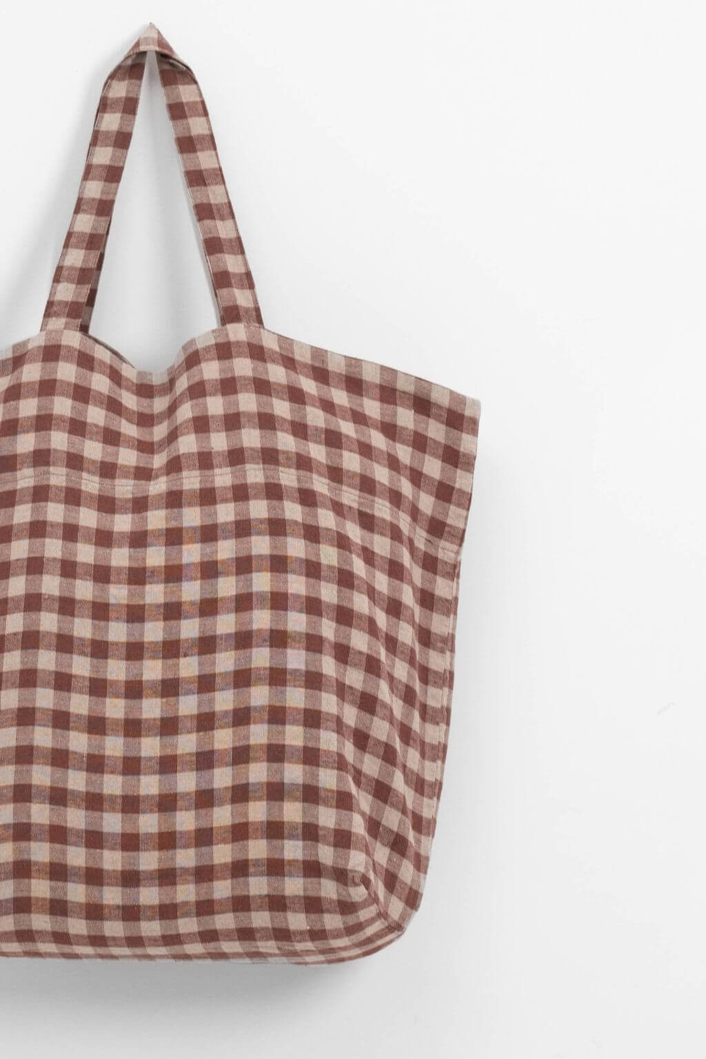 chocolate gingham linen tote large market bag