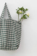 Forest Green Gingham Linen Tote Bag
