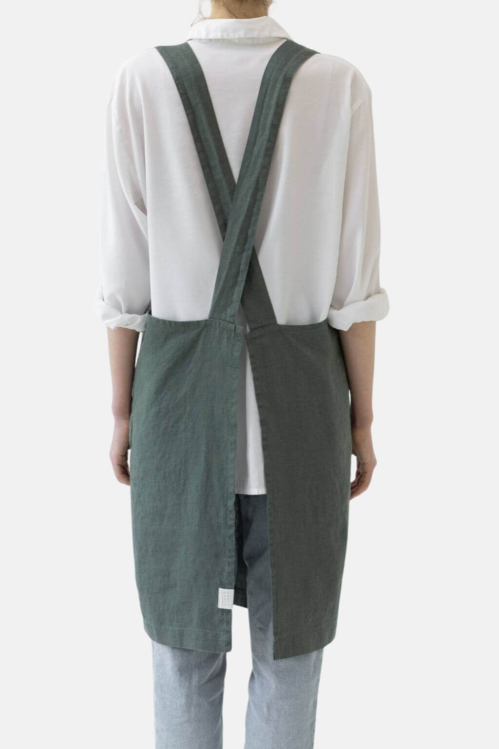 Forest Green Linen Japanese Cross Back Apron