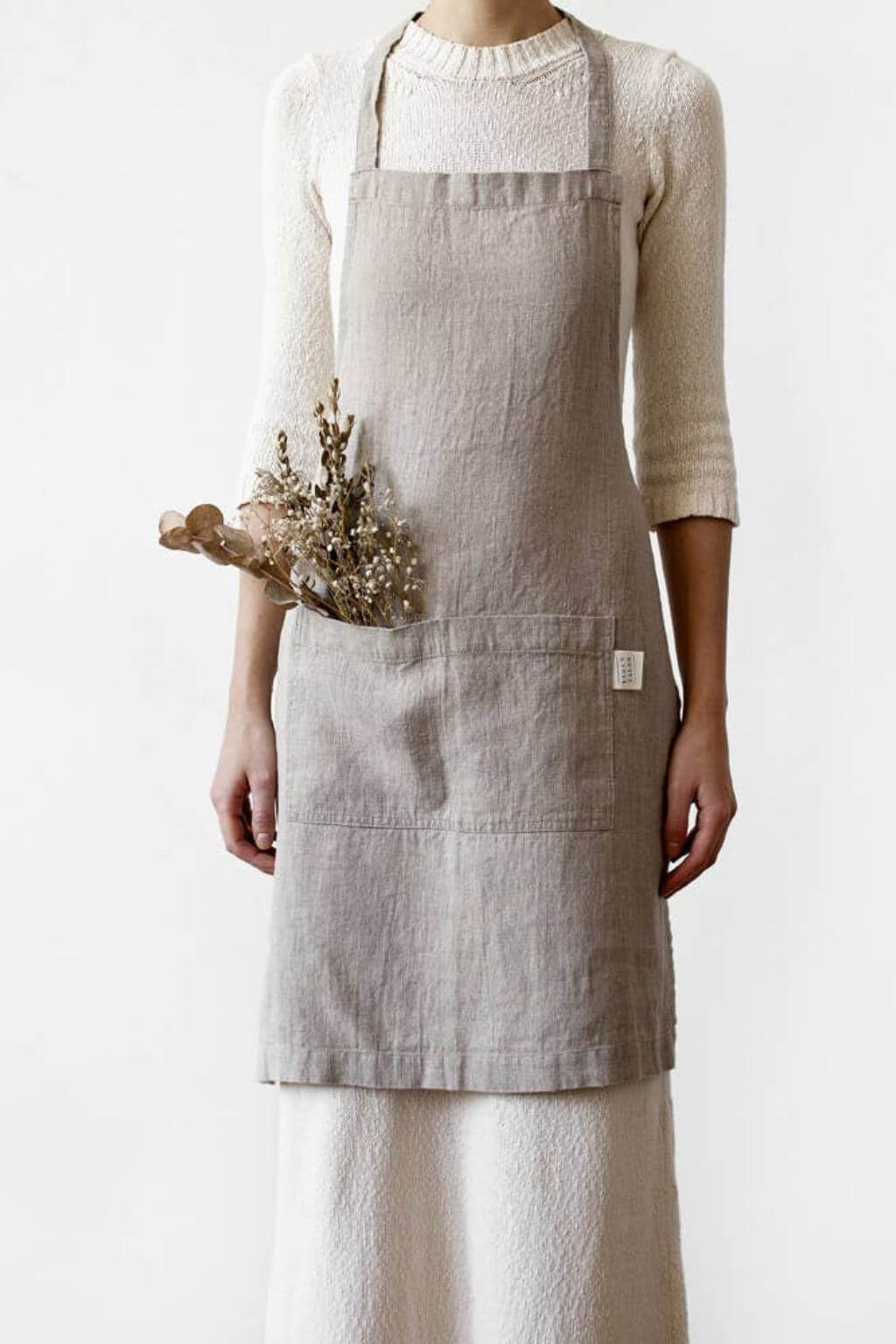 Natural linen daily apron made from stonewashed European flax linen